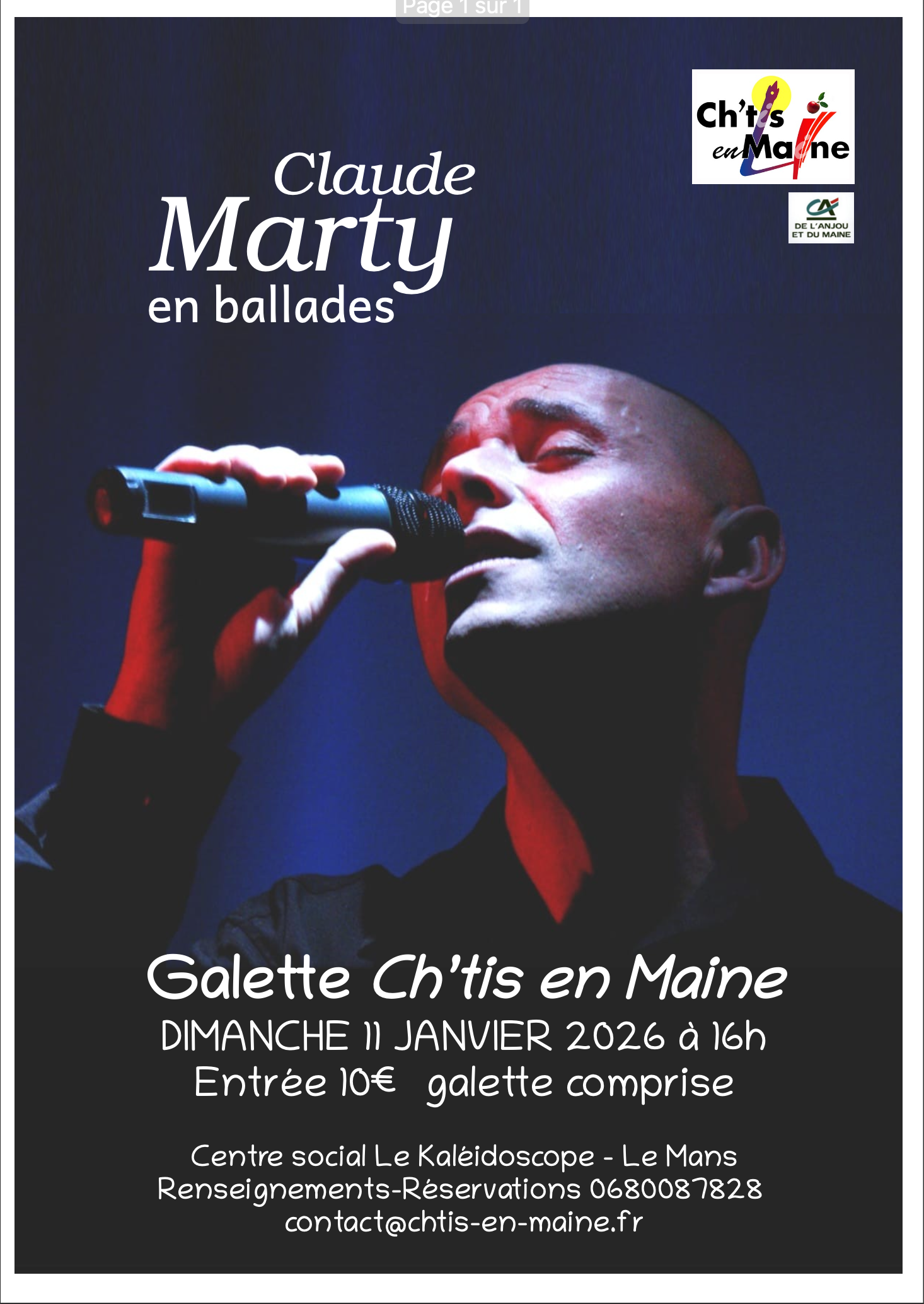 Affiche Claude Marty en ballades - Galette Ch'tis en Maine janvier 2026